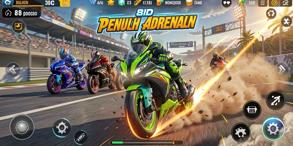 Gameplay 8ID yang mendebarkan di sirkuit balapan motor.