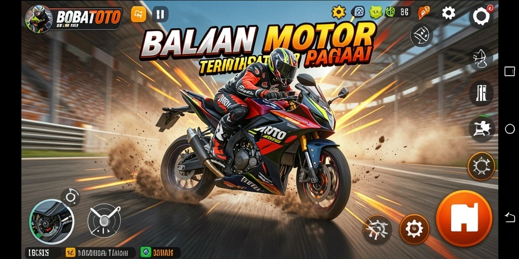 Screenshot gameplay BOBATOTO dengan balapan motor yang mendebarkan.