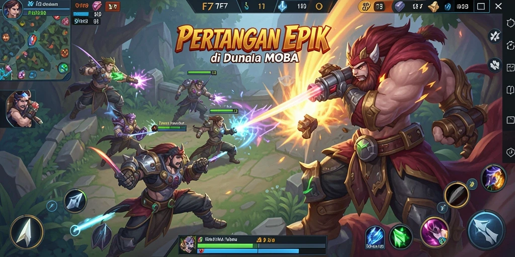 Gameplay MOBA F7F7 dengan grafis memukau dan pertarungan seru.