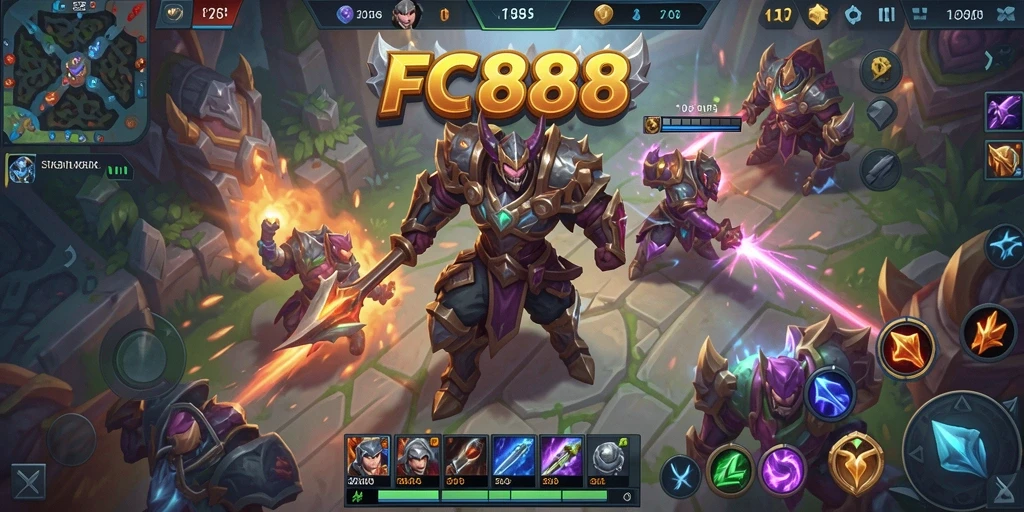 Tampilan gameplay seru di FC888, aksi tim di arena MOBA.