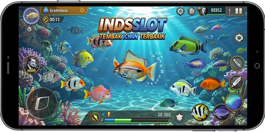 Tampilan gameplay seru dari INDSLOT dengan berbagai ikan untuk ditembak.