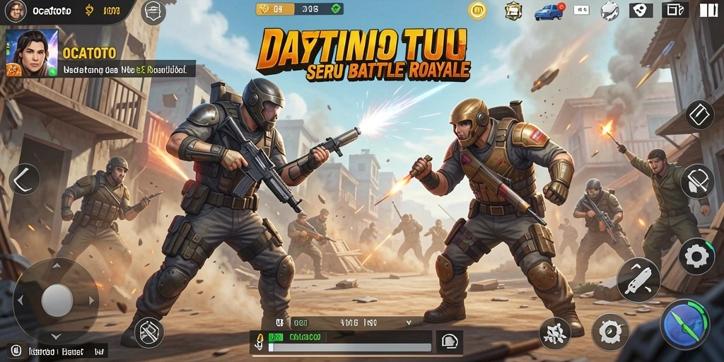 Screenshot utama OCATOTO menampilkan aksi seru dalam gameplay Battle Royale.